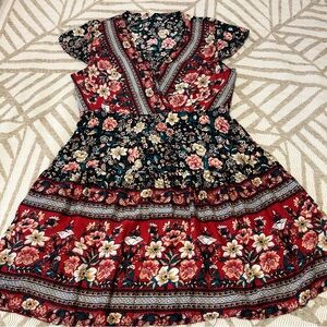 SHEIN Floral Dress in Red and Black